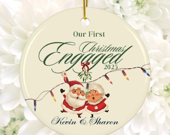 Engaged Ceramic Ornaments Personalized Engagement Gift Wedding Gift Holiday Decor Custom First Christmas Engaged Gift Love Keepsake Ornament