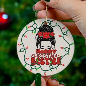 Merry Christmas Besties Ornament Best friends Gifts Car hanging gift for her Appreciation for friends gifts Gifts Ceramic tags
