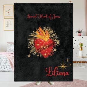 Sacred Heart of Jesus Blanket Custom Catholic Gift Religious Microfiber Throw Prayer Blanket Catholic Home Decor Religious Kid Blanket