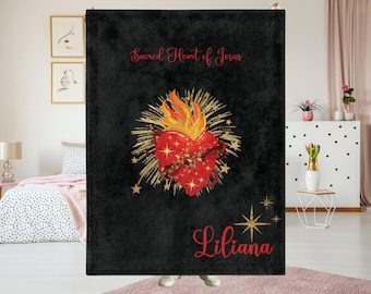 Sacred Heart of Jesus Blanket Custom Catholic Gift Religious Microfiber Throw Prayer Blanket Catholic Home Decor Religious Kid Blanket