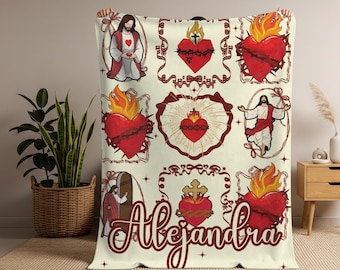 Sacred Heart of Jesus Blanket, Personalized Religious Comfort Throw, Catholic Gift,  Baby Blanket