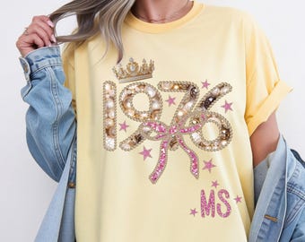 1976 Queen T-Shirt | Pearl Embellished Graphic Tee | 50th Birthday Gift
