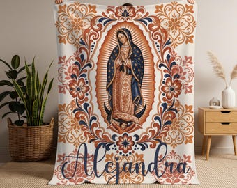 Our Lady of Guadalupe Talavera Terracota (Printed) Blanket | Personalized Catholic Throw