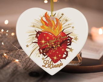 Sacred Heart of Jesus Ornament Personalized Holiday Keepsake Religious Gift for a Priest Religious Christmas Decor Traditional Catholic