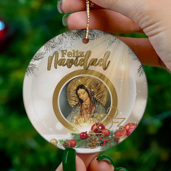 Our lady of Guadalupe Car Blessing, Ornaments Spanish quote,Feliz Navidad Ornamento,Virgen De Guadalupe Esfera,Blessing home Ornament