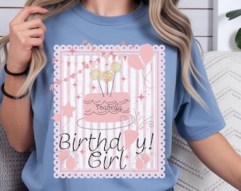 T-shirt graphique personnalisé « Birthday Girl » | Nom personnalisé