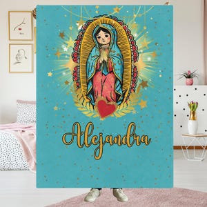Blanket Religious Catholic Virgin Mary Personalized Name Cozy Throw Baptism Gift Religious Home Decor Prayer Shawl Custom Mothers Day Gift