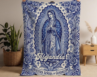 Our Lady of Guadalupe Blanket, Talavera Style Blanket, Personalized, Hispanic Heritage