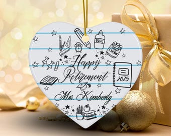 Custom Teacher Retirement Gift Doodle Graphic Handmade Keepsake Personalized Christmas Ornament for a Teacher Gift Teacher Appreciation