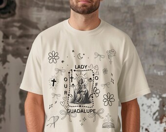 Trendy Our Lady of Guadalupe T-Shirt, Religious Doodle Art Graphic Tee for Mom Gift,Priest Gift, Catholic Godparents, Gormother Presents