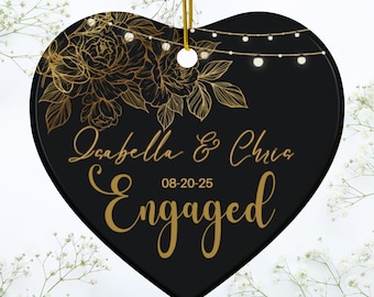 Ceramic Ornaments Personalized Engagement Gift Elegant Black Background Design Holiday Keepsake Unique Christmas Decoration Wedding Favors,