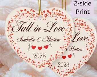Personalized Fall in Love Heart Ceramic Ornament Custom Name-Year Holiday Decoration Christmas Tree Gift Custom Anniversary Keepsake