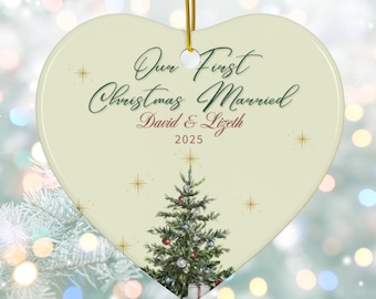 Our First Christmas Married Custom Ornament 2-Side Print Personalized Married Holiday Decoration Gift Wedding Keepsake Wedding Favors