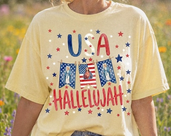 Our Lady of the Miraculous Medal USA Hallelujah T-shirt | Patriotic Catholic Jesus Flag