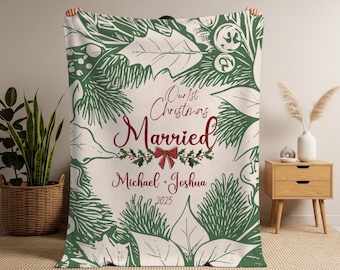 LGBT Married Gift Our First Christmas Married Throw Blanket Home Decor Wedding Gift Anniversary Keepsake Same-Sex Wedding newlywed gift idea