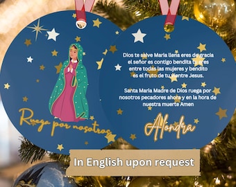 Our Lady of Guadalupe Hail Mary Prayer Spanish Quote Christmas Ornament Custom Mama gift Car blessing Gift Mother Mary Gift Priest Gifts