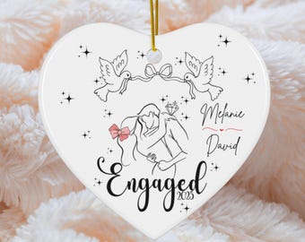 Ceramic Engagement Ornament, Keepsake Wedding Gift, Couples Holiday Decor