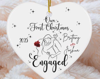 Personalized First Christmas Engaged Ornament, Custom Couple Keepsake