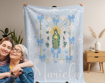 Our Lady of Guadalupe Blanket, Personalized Coquette Catholic Gift,Baby Blanket