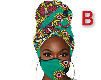 AFRICAN PRINT HEADWRAPS + Mask Set Ankara scarf, African Scarf, African Headwrap, Head Wraps for Women/Teens, Ankara Headwraps,Ankara Scarf