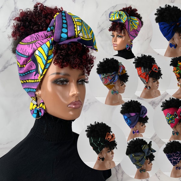 SATIN gefütterter Schal breit Ankara Mini Wraps rutschfest Frauen Boho Headtie Stirnband Kopfbedeckungen Freestyle nicht vorgebunden Ankara Bold Prints