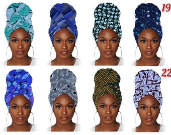 SET OF 2 LARGE African Print Head Wraps, Ankara Head Scarves. Gift for her, Head Cover, Long Head Wrap, Cultural Head Wraps, Kwanza Wraps