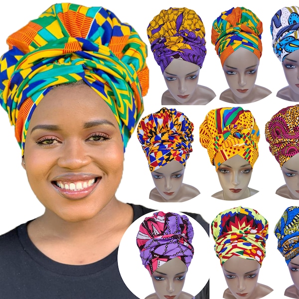 SATIN LINED BONNET Head Wrap Ankara African Print Wrap Natural Curly Covering,  Afro Hair Protective Styling, Gift for her Turban Pre-Tied