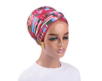 MULTI-WAY FLEXI Tube Headwrap, Stretch Cotton African Print Turban, Pre-Tied Wrap, Hair Cover for Religious, Fashion or Chemo Use, Gifts