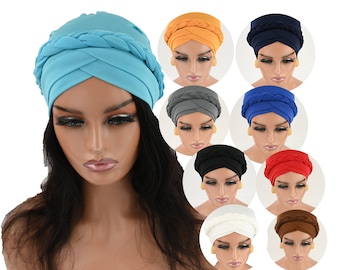 CHEMO PRE-TIED Turban braided Full Coverage Cap Instant Pre-tied Women Stretchy Chemo gift Twisted hat Alopecia Protective Styling TurbanHat