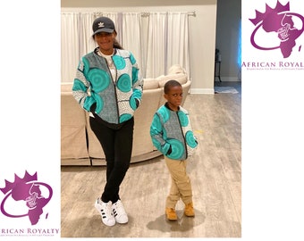 African Print Luxe Fleece-Lined Bomber Jacket, Ankara Unisex Winter Varsity Jacket Black History Month Fashion Gifts