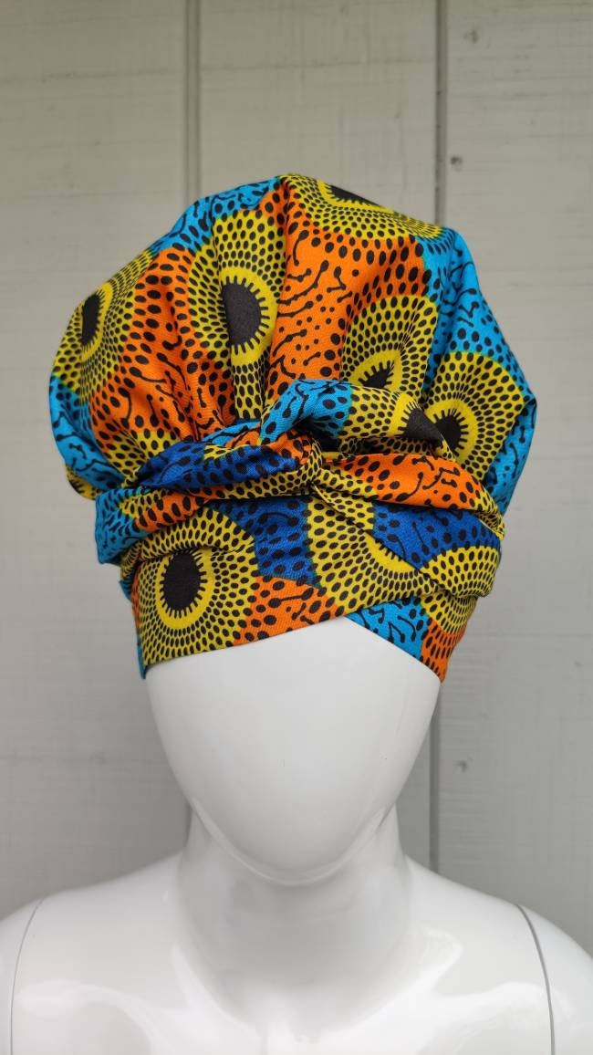 2 WAY SATIN LINED Head Wrap, African Print Head Wear, Scrub Cap, Turban ...