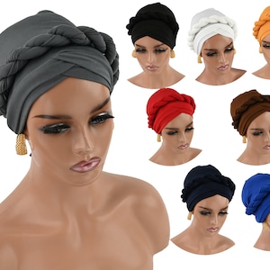 TWISTED PRE&#39;TIED Turban, Full Coverage Cap, Pre-tied Stretchy Hat, chemo gift, Post Surgery Cap, twisted hat, alopecia, protective styling