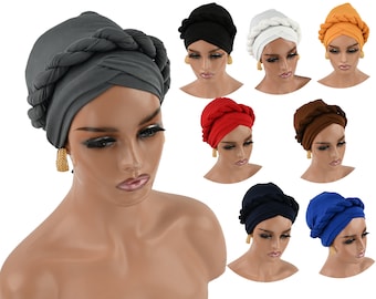 Twisted Pre-tied Turban, Satin-Lined Stretchy Full Coverage Cap