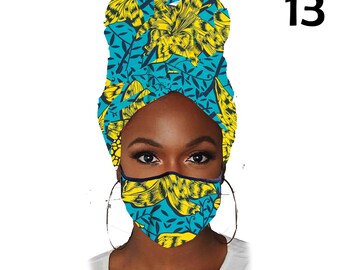 ANKARA PRINT HEADWRAPS + Mask Set Ankara scarf, African Scarf, African Headwrap, Head Wraps for Women/Teens ,Christmas Gift/Holiday Gift