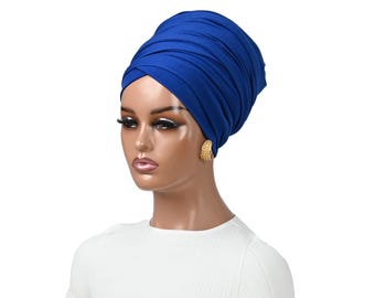 ROYAL BLUE SATIN Lined Flexi Tube Headwrap, Turban Wraps, Stretchy Headwrap, Chemo Gifts, Alopecia Headwear Modest Headcover, Religious Wrap