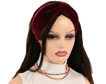 TWISTED WIDE VELVET Headband for Summer, Women Open Turban, Bridal headtie, stretchy head wrap, Gift for Her, Vintage Open Crown Hairbands