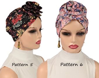 PRE-TIED FLOWER Turban, Cute Chemo Alopecia Hairloss Cap, Slip-on Cotton Cap Gift for her, Bald Head/Cancer Hat, Pre Tied Fashion Head Wear