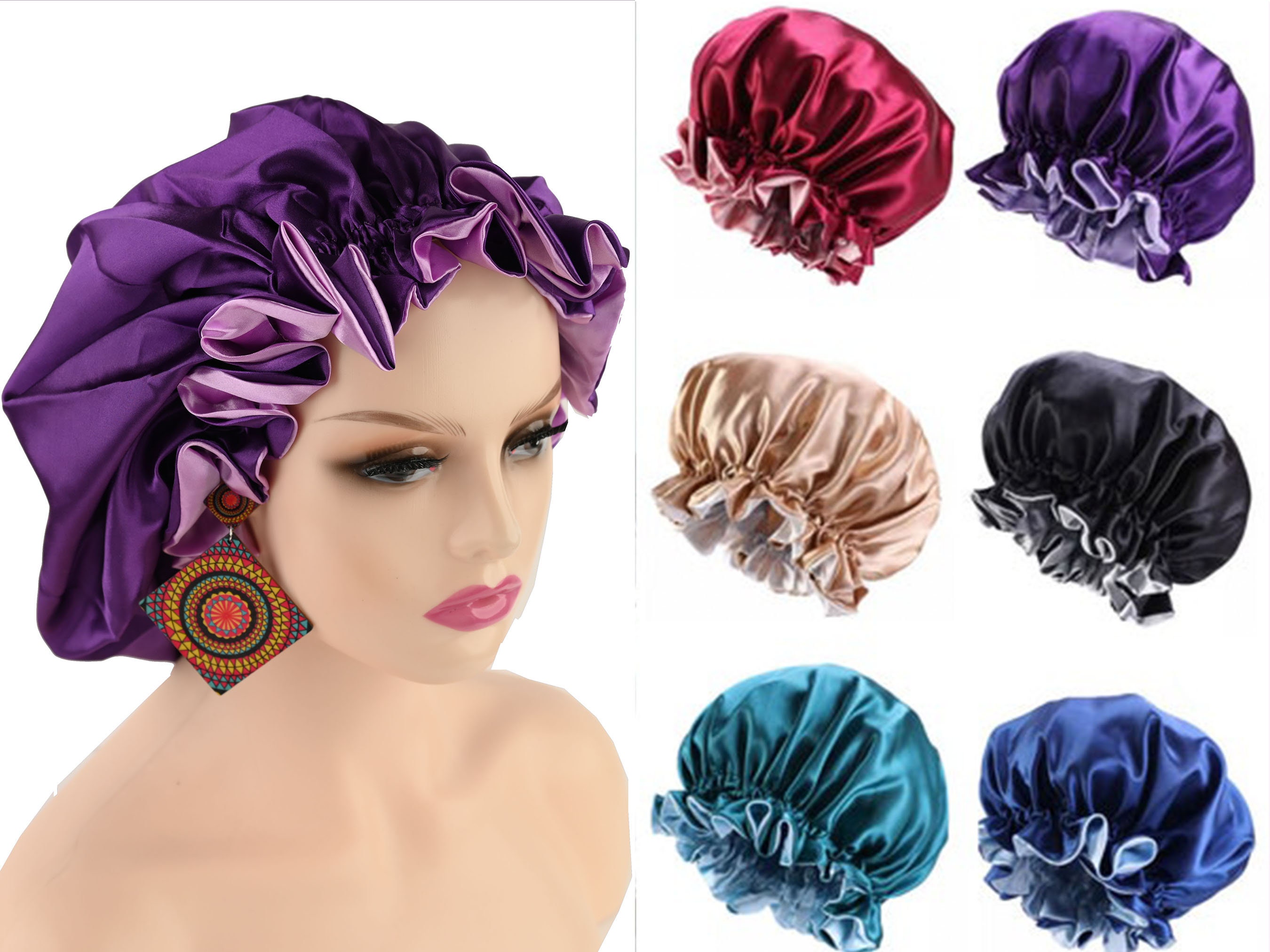 4 Pieces Hair Bonnet for Men Silk Satin Sleep Cap Cover Night Sleeping  Beanie Gifts for Boyfriend,Husband Dad (Dark Colors)