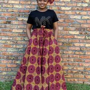 AFRICAN PRINT Maxi Skirt with 2 pocket+Headwrap Maxi Skirt Ankara skirt Ankara Maxi Skirt Spring Skirt Summer Skirt African Fashion
