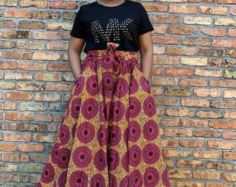 AFRICAN PRINT Maxi Skirt with 2 pocket+Headwrap Maxi Skirt Ankara skirt Ankara Maxi Skirt Spring Skirt Summer Skirt African Fashion