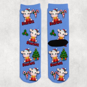 Personalized Kids Socks, Kids Christmas Socks, Christmas Gift For Kids, Christmas Cow Socks, Cow stocking Stuffer For Kids.