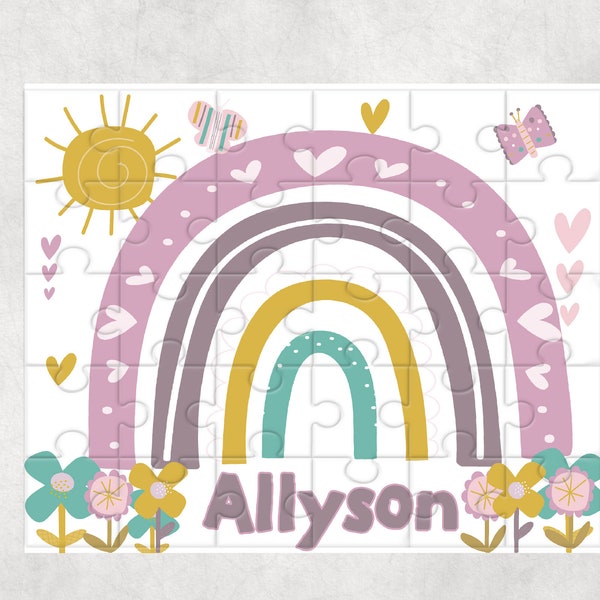 Personalized Kids Puzzle, Rainbow Puzzle , Birthday gift for girls, Rainbow gift for girls, Butterfly puzzle, name puzzle, personalized gift