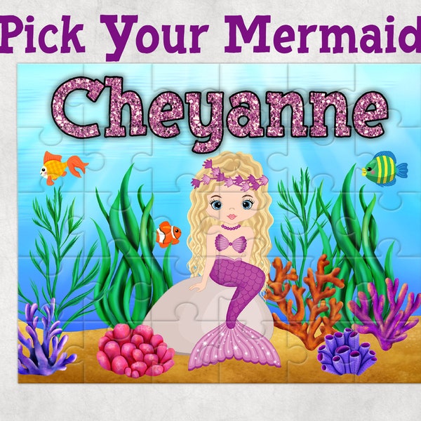 Personalized Mermaid Puzzle, Personalized Puzzle, Mermaid Gift, Mermaid Birthday Present, Mermaid Party favor, Name Puzzle, Birthday Present