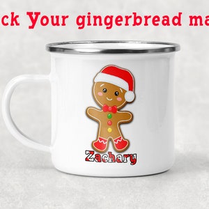 Personalized Kids Christmas Mug, Personalized Gingerbread Mug, Christmas Gift for Kids, Christmas Stocking Stuffers, Christmas Enamel Mug,