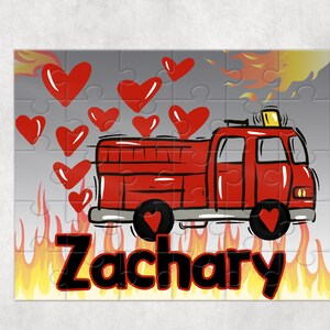 Personalized Firetruck Puzzle, Personalized Valentines Gift, Childrens Valentines gift, Custom gift, Fire Truck Birthday gift
