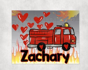 Personalized Firetruck Puzzle, Personalized Valentines Gift, Childrens Valentines gift, Custom gift, Fire Truck Birthday gift