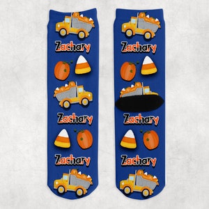 Personalized Kids Socks, Kids  Halloween Socks, Halloween Gift For Kids, Halloween Dump truck Socks, Trick or Treat Favor for Kids,