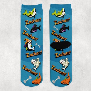 Personalized Kids Socks, Shark Halloween Socks, Halloween Gift For Kids , Halloween accessory for kids, Shark Trick or Treat Gift, Halloween
