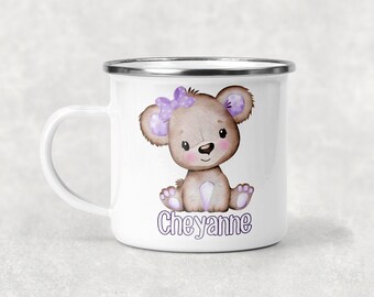 Personalized Kids Mug, Personalized Teddy Bear Mug, Personalized Gift for Kids, Teddy Bear Birthday Gift, Personalized Kids  Enamel Cup