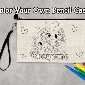 Personalized Pencil Case, Princess Pencil Case, Color Your Own Pencil Case, Princess Birthday Gift For Girls, Princess Craft For Girls